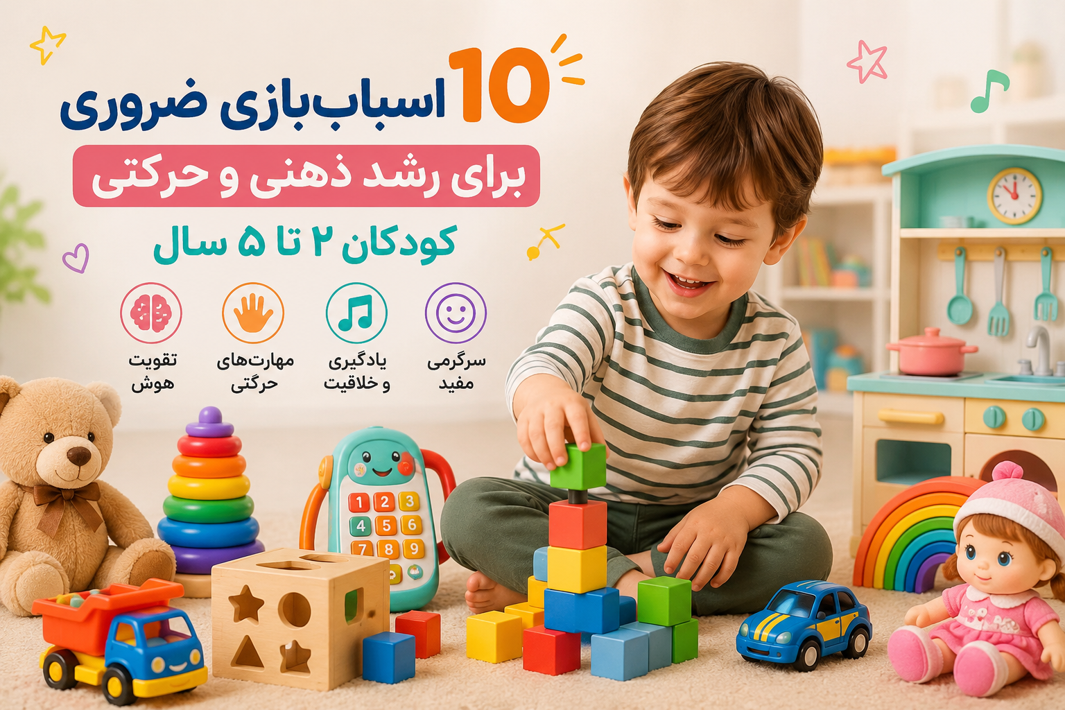 ۱۰ اسباب‌بازی ضروری برای رشد ذهنی و حرکتی کودکان ۲ تا ۵ سال