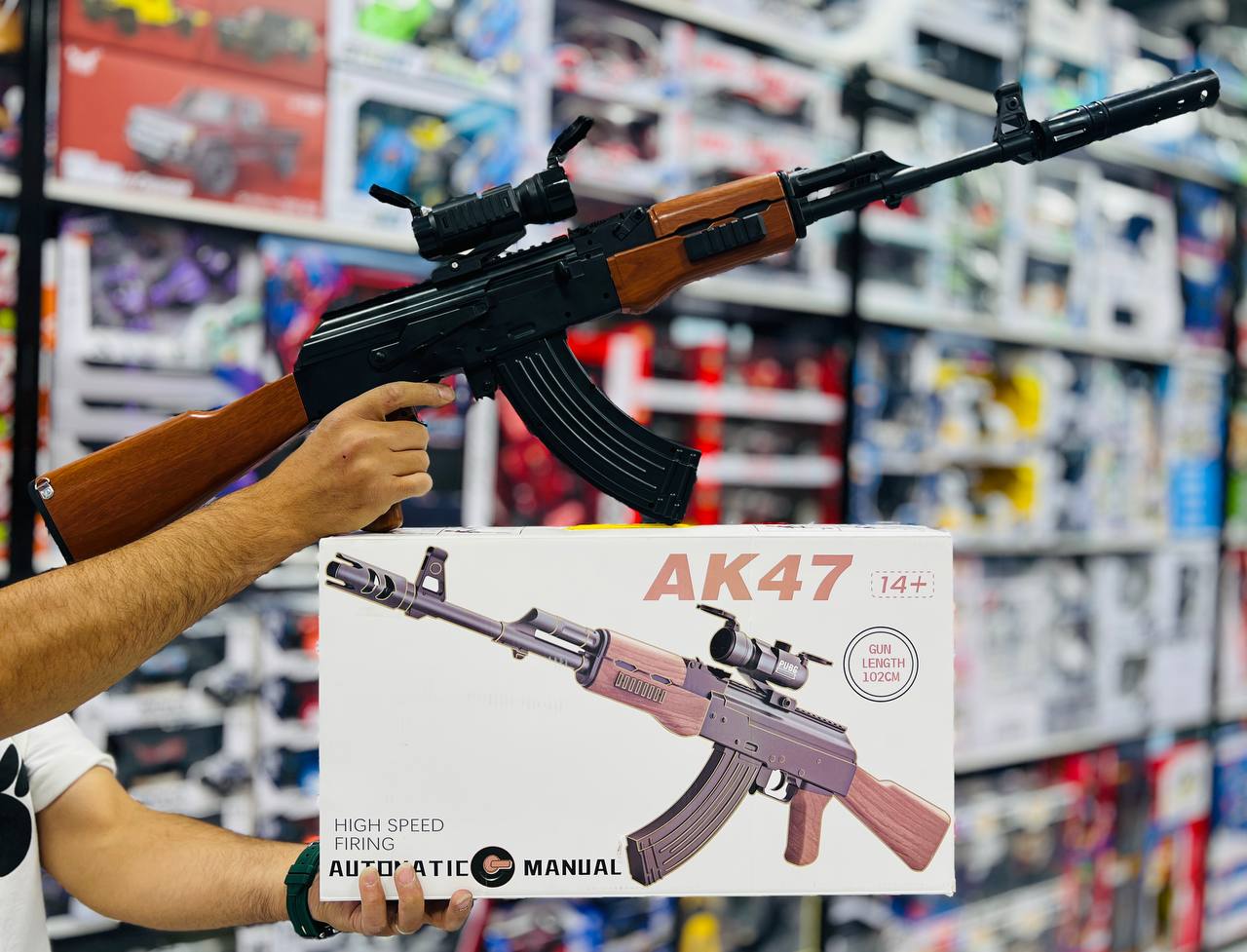 تفنگ تیر ژله‌ای شارژی AK47 سایز بزرگ دوربین‌دار